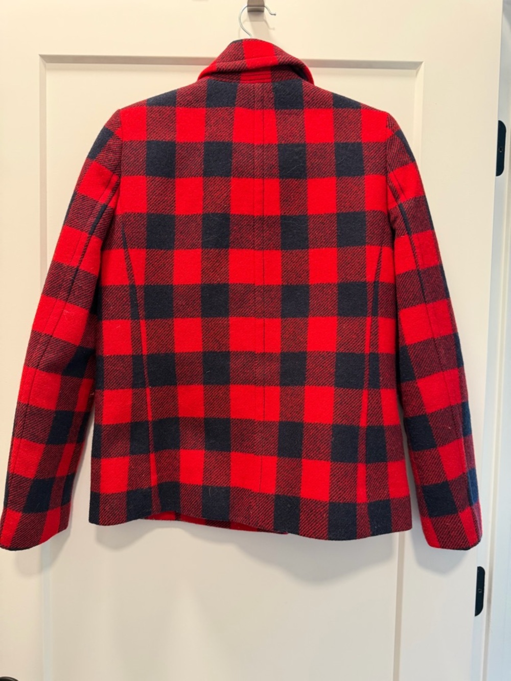 J. Crew Red and Navy Buffalo Check Plaid Pea Coat Size 4 - Picture 5 of 5